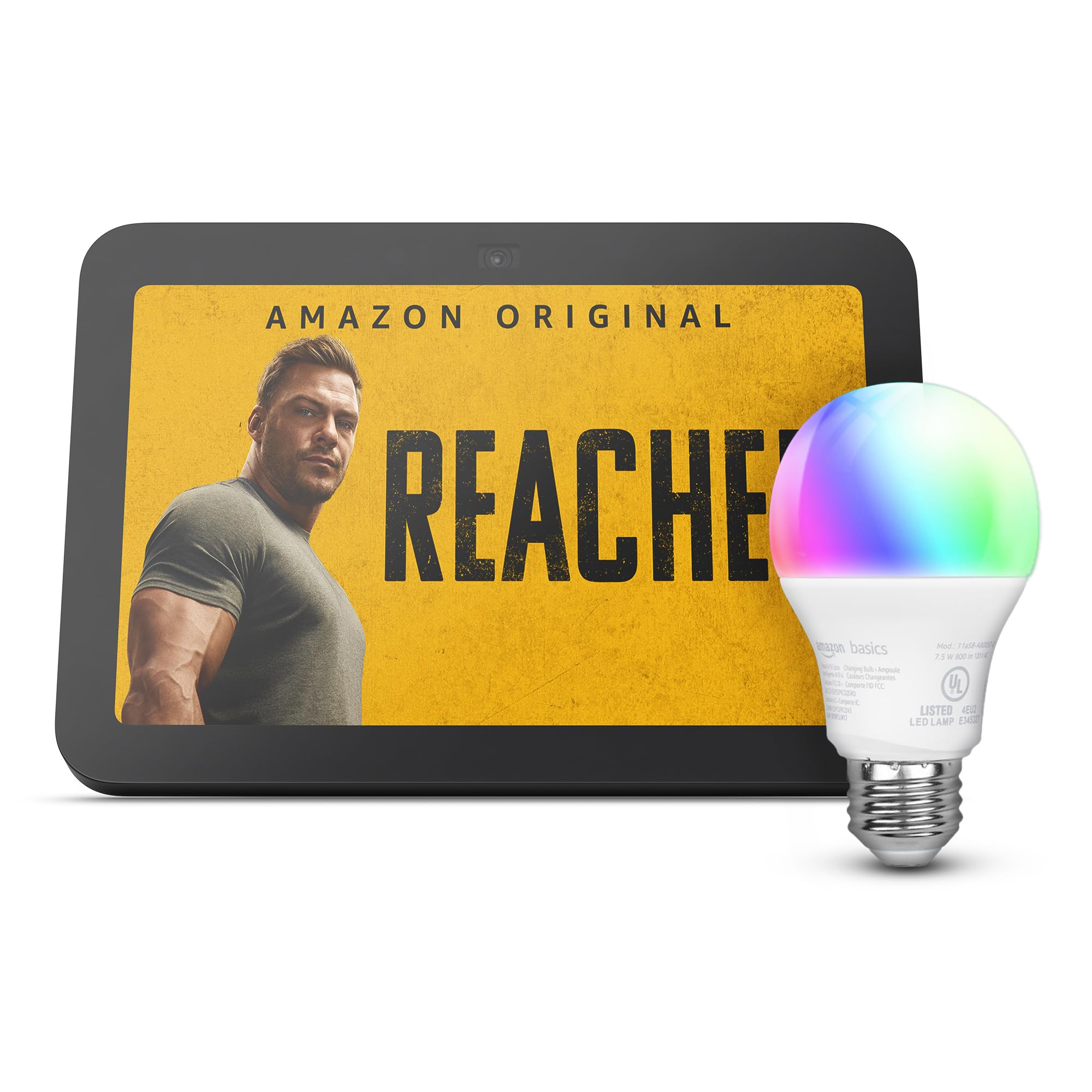 Echo Show 8 (3rd Gen, 2023 release) with Evolux Smart Bulb | Charcoal