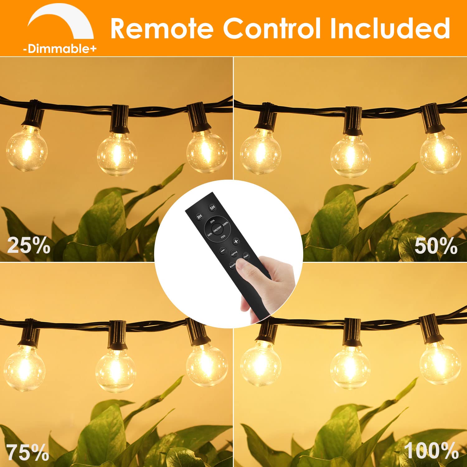Catena Luminosa Esterno con Telecomando - 45M / 150FT Dimmerabile Luci da Esterno con 60+2 G40 LED Lampadine Impermeabile, 4 Modalità e Temporizzazione Funzione per Giardino Festa Matrimonio Cortile