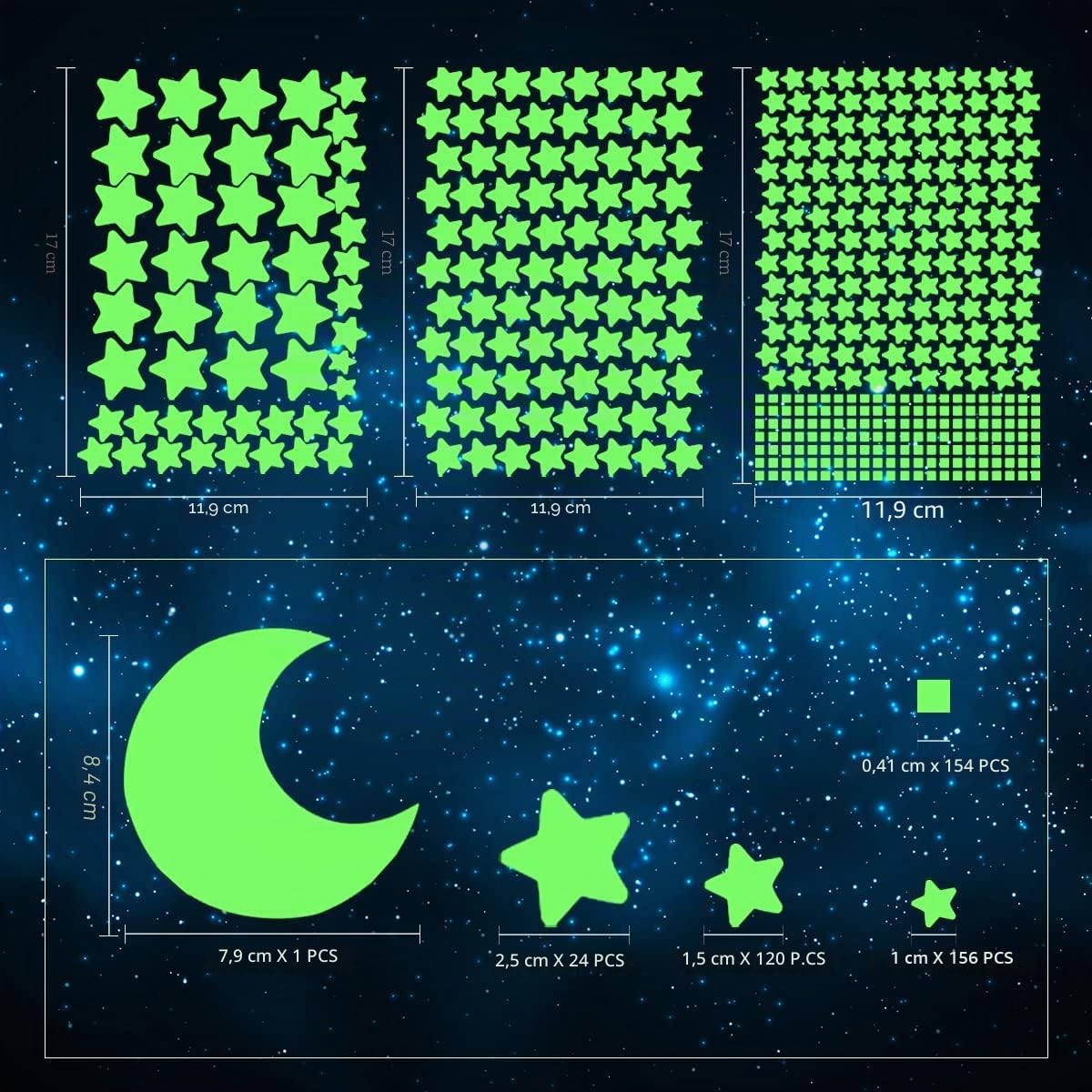 Étoiles Phosphorescentes Lumineux 455 Autocollants Fluorescent Stickers Phosphorescents Plafond Muraux Décoration Chambres Enfants