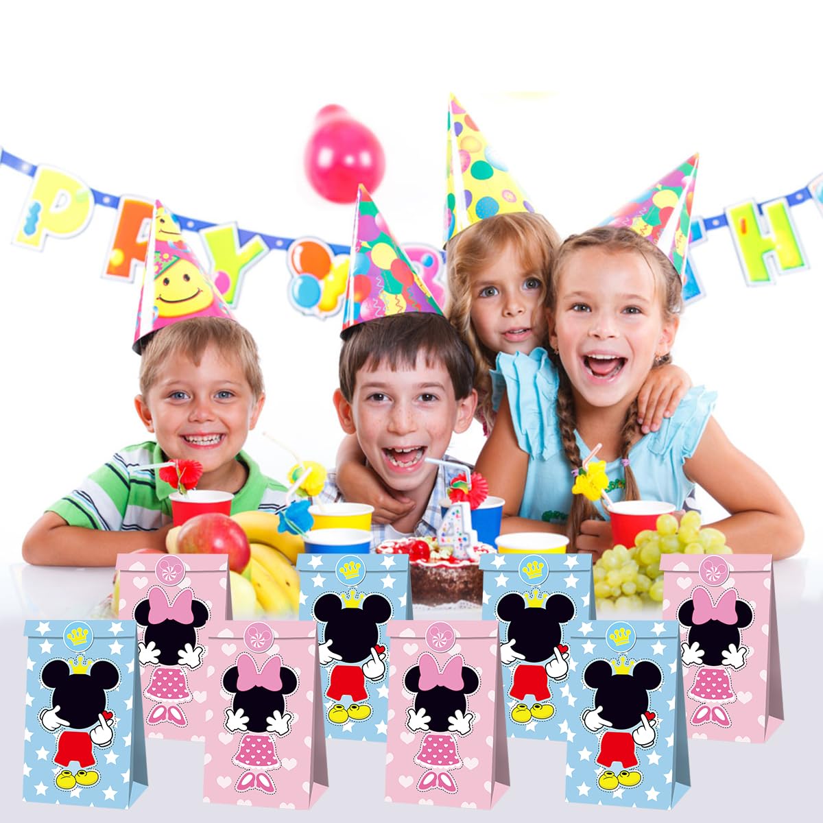 OU RUI 12Pcs Mouse Party Bags With Stickers Paper Supplies Favors Cookie Chocolate Candy Snack Bags Mouse Birthday Party Gift Bag
