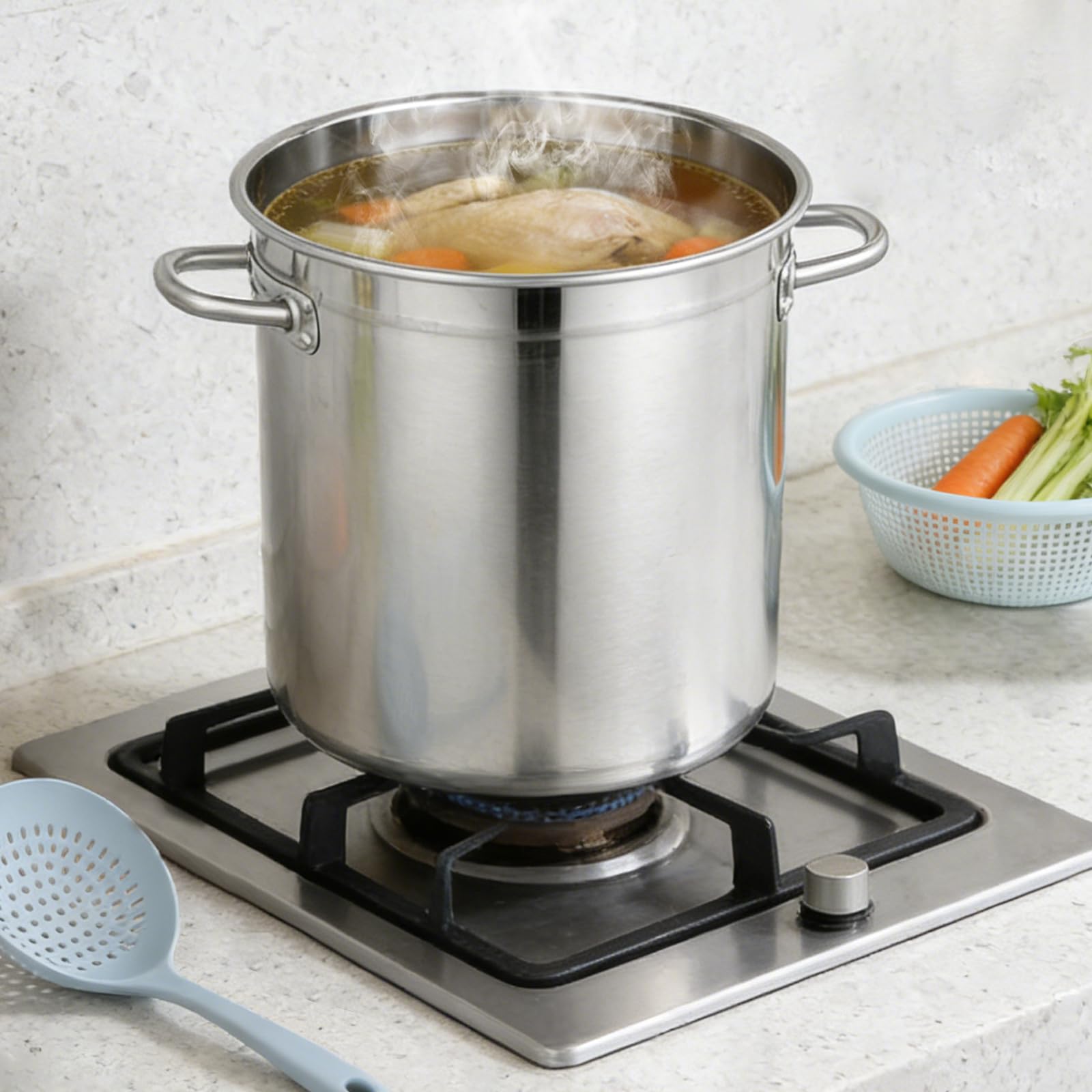 Secchio in acciaio inox da 30 litri con coperchio, rotondo, secchio da cucina, secchio per acqua, secchio industriale, secchio da giardino, secchio per latte e spumante, per cucina, giardino, picnic
