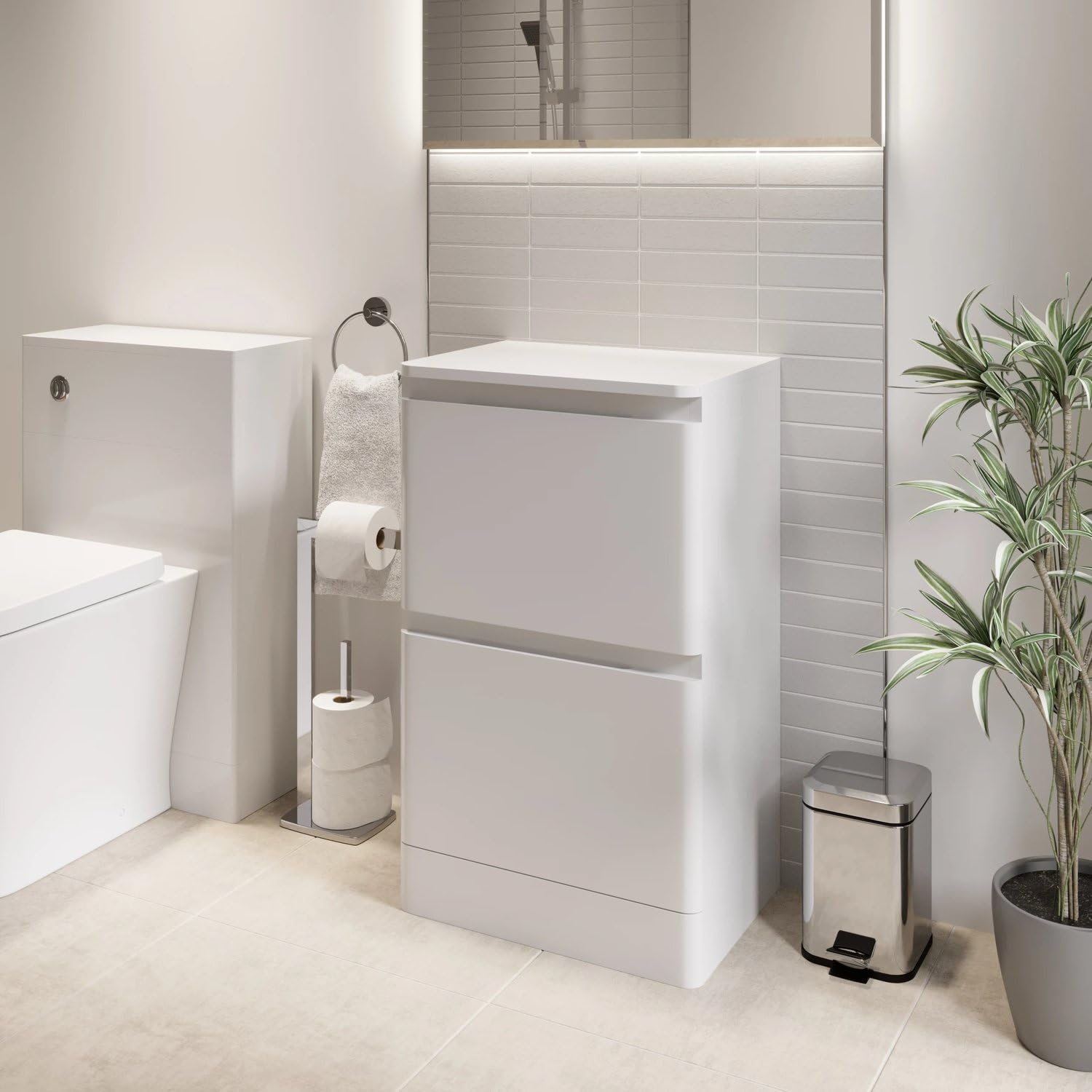 Affine® Forma 500mm Bathroom Vanity Unit Floor Standing Storage Cabinet Cupboard Furniture Cloakroom, Soft Close Drawers, White Gloss, No Basin