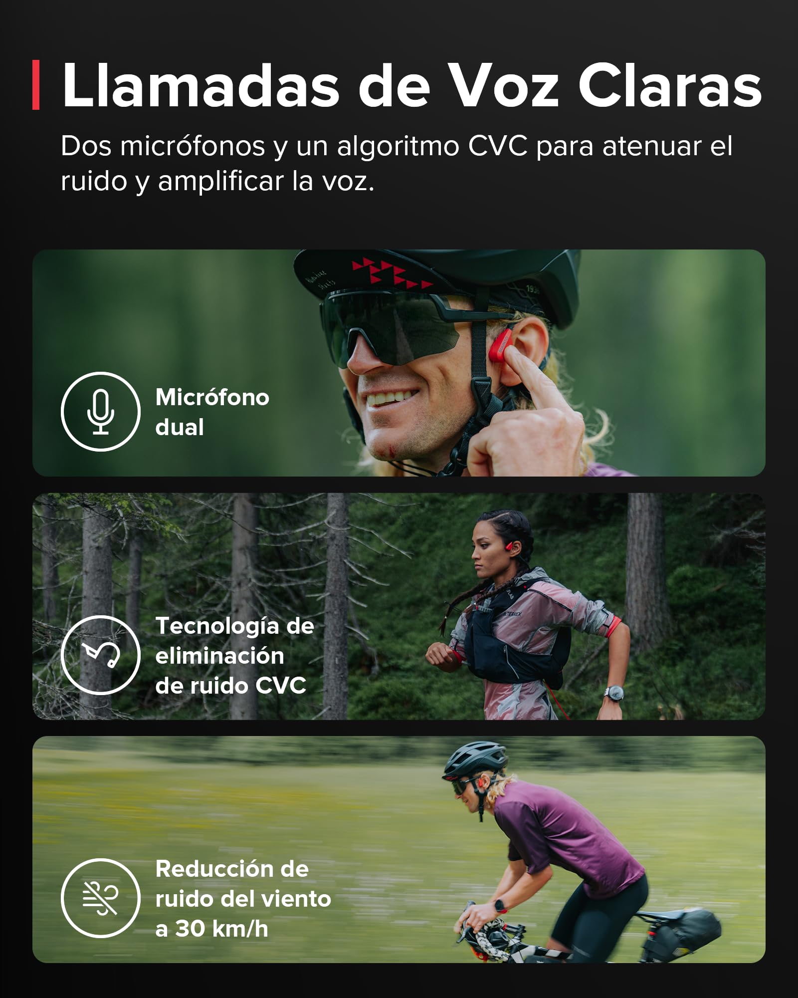 Suunto Wing Open-Ear Auriculares Conducción Ósea, Auriculares Deportivos Inalámbricos Bluetooth, Control Movimiento Cabeza, Micrófono HD Incorporado, Resistente al Desgaste IP67, Luces Seguridad