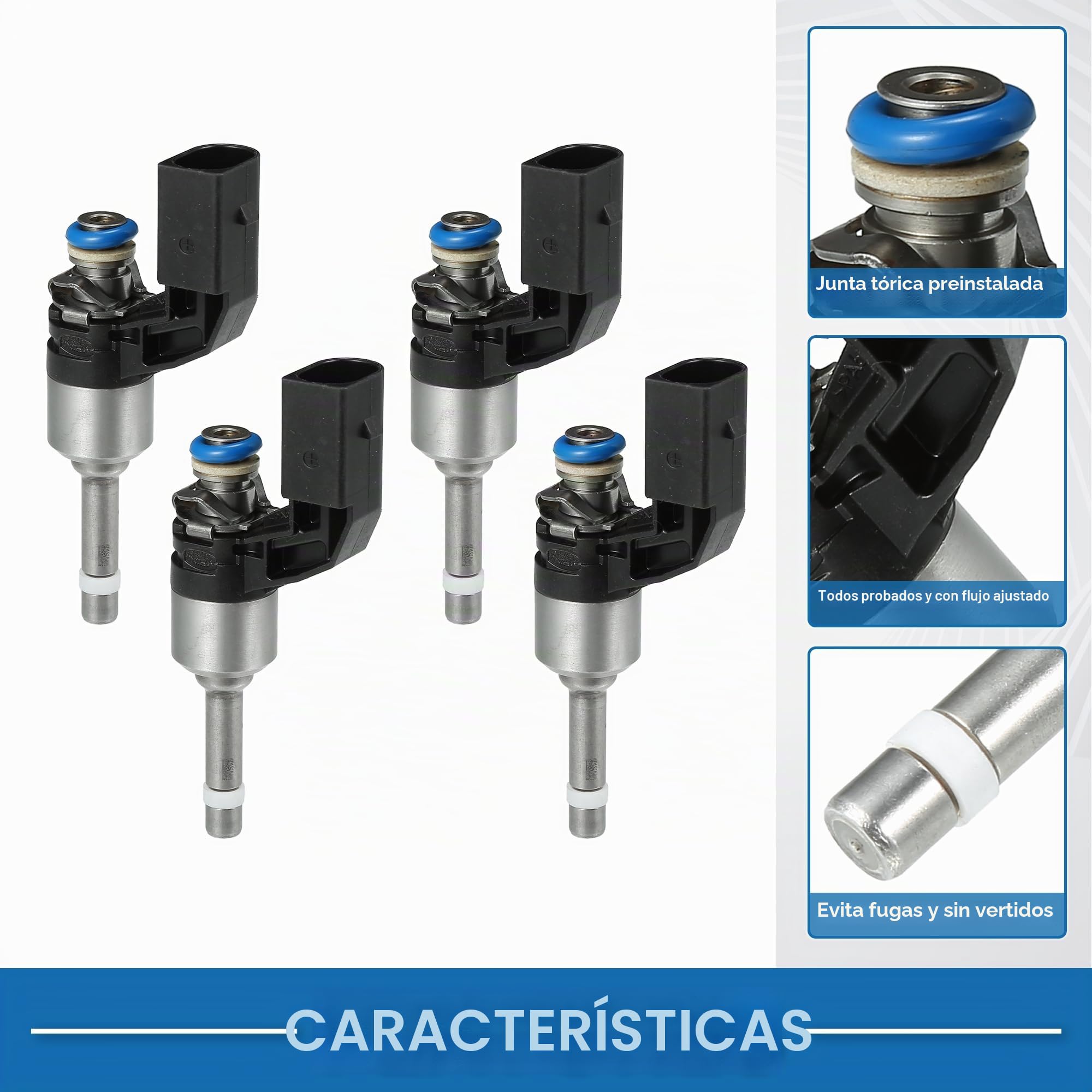 A ABSOPRO Inyector De Combustible Para Vw Golf 07-12 1.4 Tsi 4 Piezas | Para Vw Passat B6 B7 Sedán 07-14 1.4 Tsi, 03C906036M/03C906036F/03C906036N/03C906036K, Metal/Plástico, 85X21Mm, 6 Agujeros