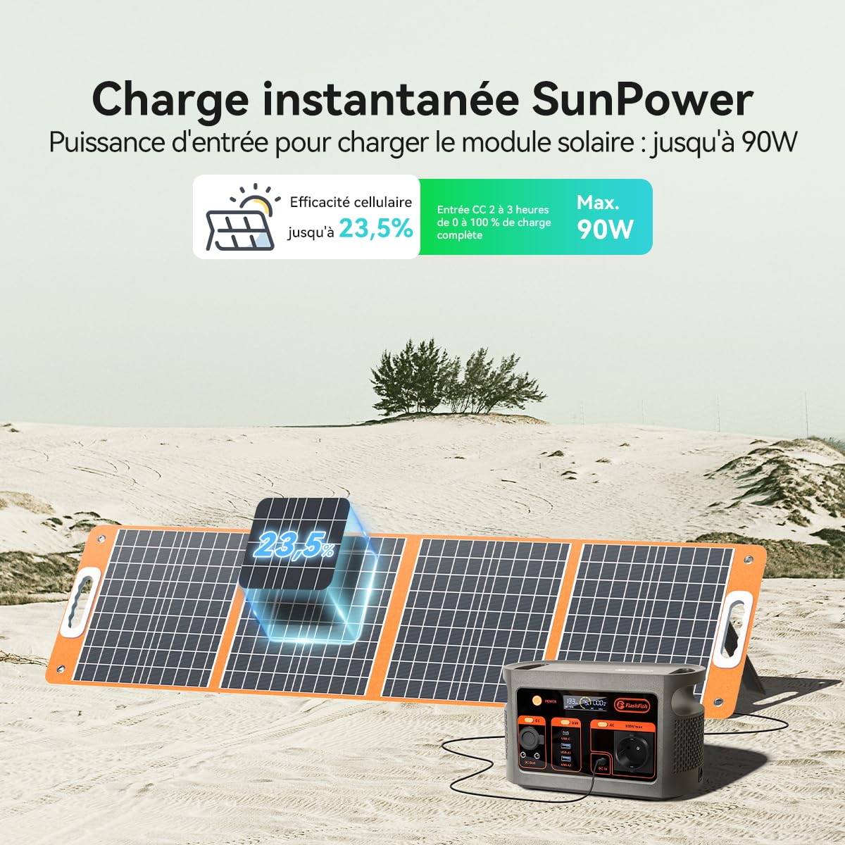FlashFish 300W Generateur Electrique Portable avec Panneau Solaire 100W, 179,2Wh Batterie LiFePO4, Charge Rapide de 0 à 80% en 1H, Fonction EPS, Station Électrique pour Camping, RV, Voyages, Urgence
