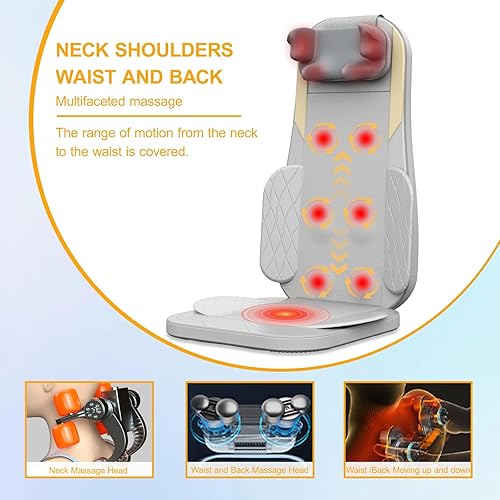 Miniatura 6 de Almohadilla para silla de masaje 4 en 1 con reposacabezas desmontable para el cuello, cojín de asiento de masaje con calor, tapete de masaje con 5