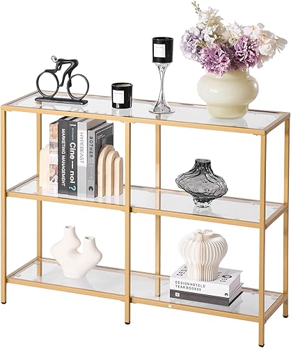 VEVOR Mesa consola de cristal, mesa de entrada de 39.4 pulgadas, mesa de sofá rectangular moderna con parte superior de vidrio templado y patas de
