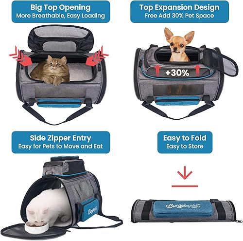 Miniatura 6 de BurgeonNest Transportador para mascotas extensible superior, aprobado por aerolíneas, para cachorros y gatitos de lados suaves de hasta 15 libras,