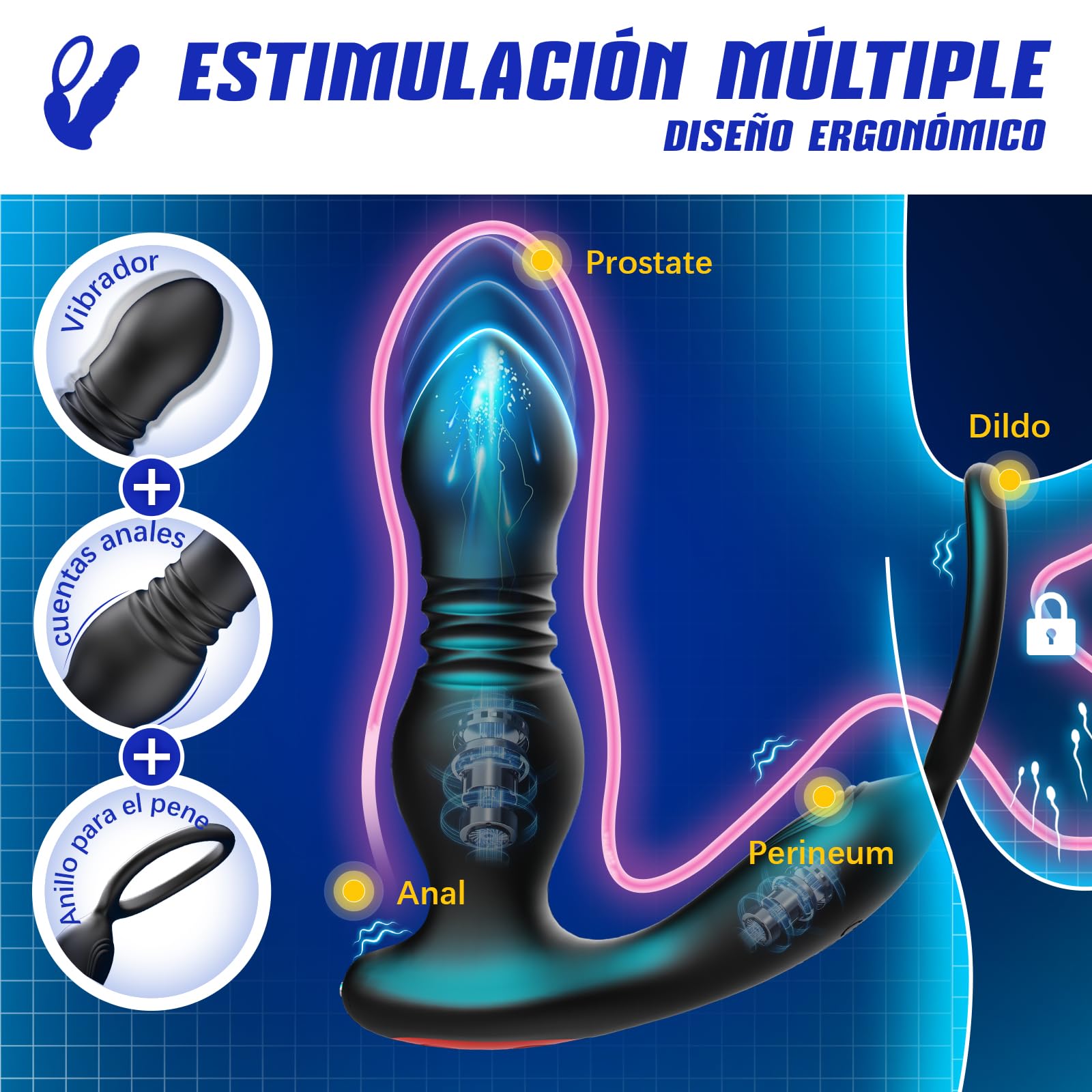 Vibrador Anal Juguetes Sexuales, AI-Chat Plug Anal Estimulador Prostata con Anillo Vibrador Juguetes Eróticos Para Pareja Sexuales, Consoladores para Hombre con Vibración 7 * 7 Modos Vibradores Dildo