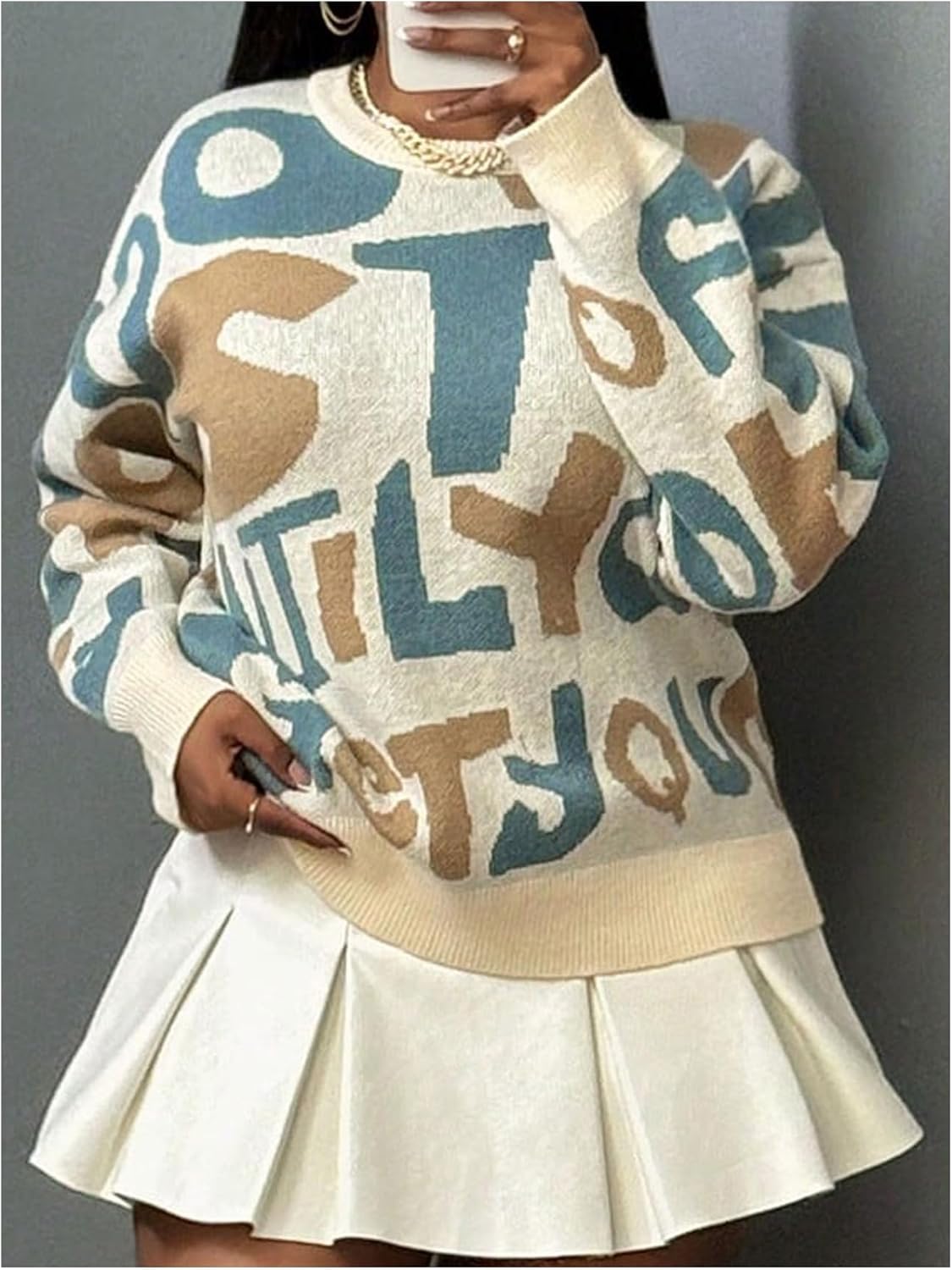 Women's Letter Graphic Sweaters Crew Neck Long Sleeve Pullover Sweater Jumpers - Image 5