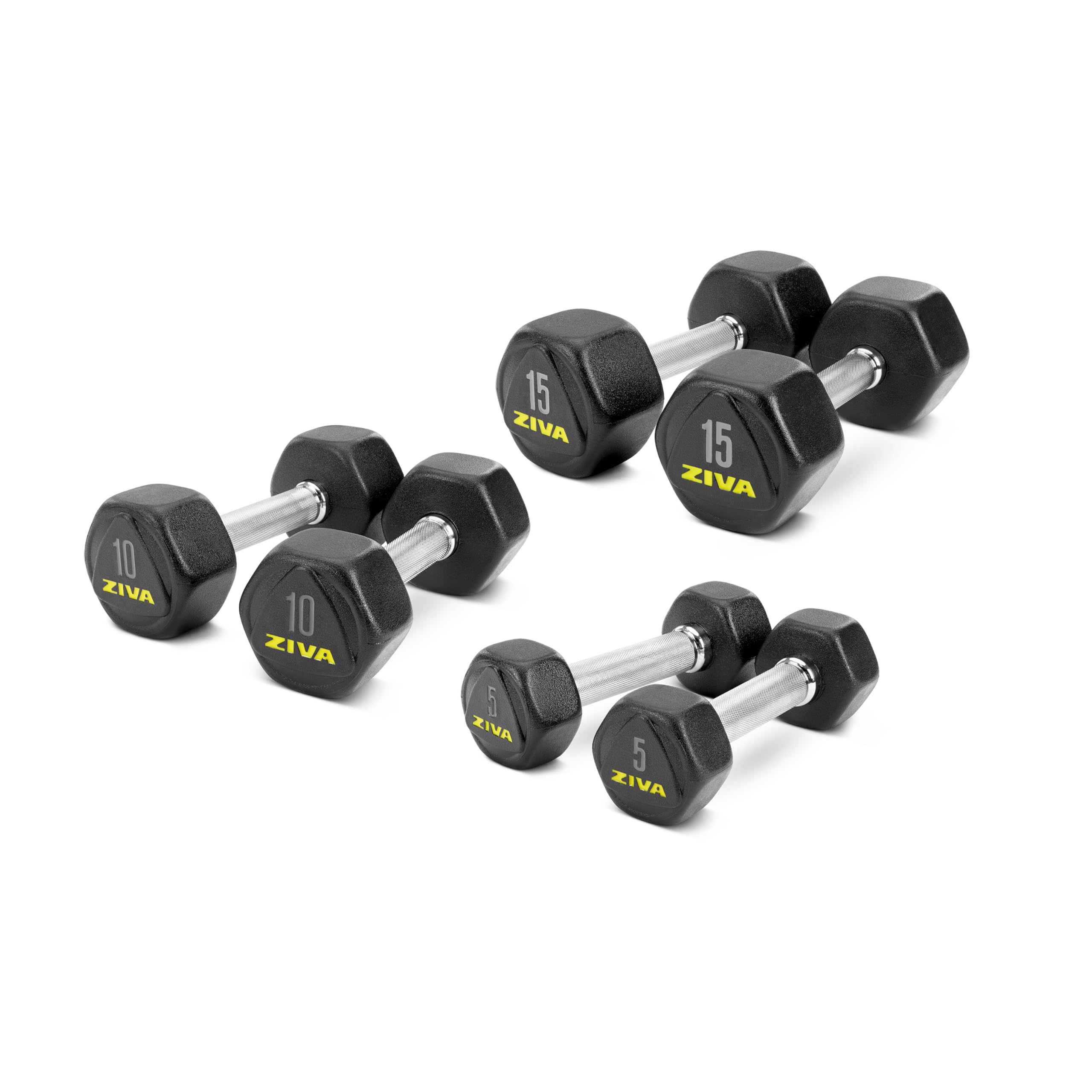 ZIVA Premium Hex Dumbbells – Commercial Grade Rubber Urethane Coated Free Weights for Strength Training, Weightlifting, Home Gym – Durable Steel Core – Sold in Pairs (25–50 Ship by Piece)