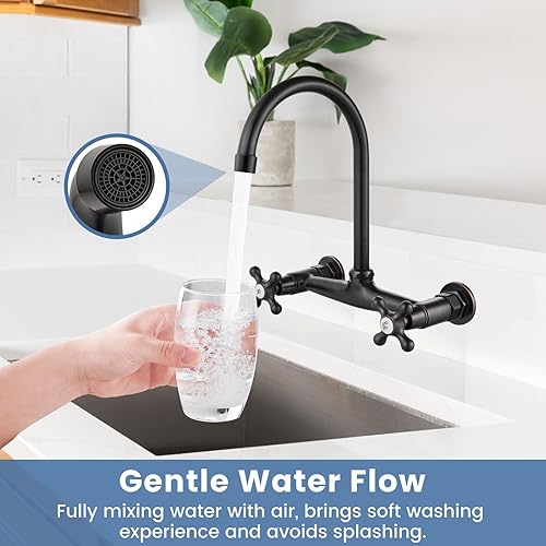 Vista 16 de Airuida Grifo de fregadero de cocina de latón antiguo, grifo central montado en la pared de 8 pulgadas, grifo de cocina comercial montado