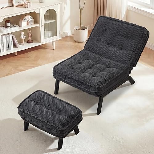 ANJ 3-Position Adjustable Accent Floor Chair with Ottoman, Ergonomic Stable