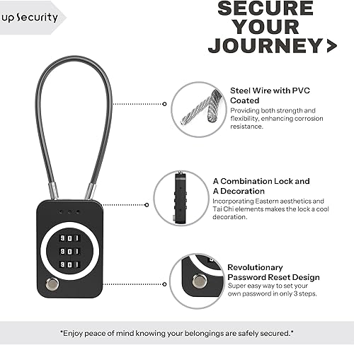 Miniatura 4 de Cerradura combinada, cerradura de cable premium con código, cerradura de combinación para seguridad de viaje, equipaje, maleta, mochila, antirrobo