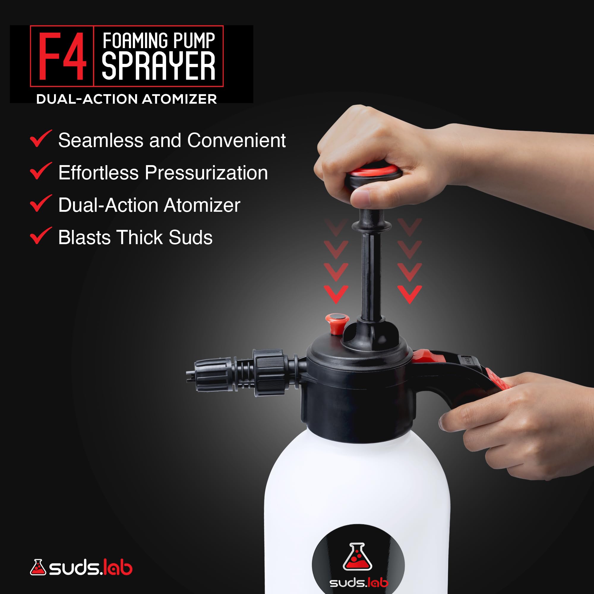 Suds Lab F4 - Pulverizador de bomba de espuma, para el hogar, el jardín y el coche (botella de 70 onzas)
