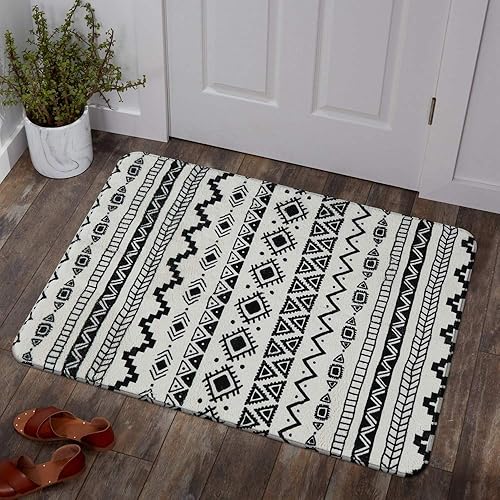 Lahome Boho Geometric Washable Area Rug - 2x3 Entryway Small Throw Rug Non-Slip Accent Distressed Rugs Floor Carpet for Door Mat Bathroom Bedroom Kitchen Living Room Rug (2x3,Black & Off-White)