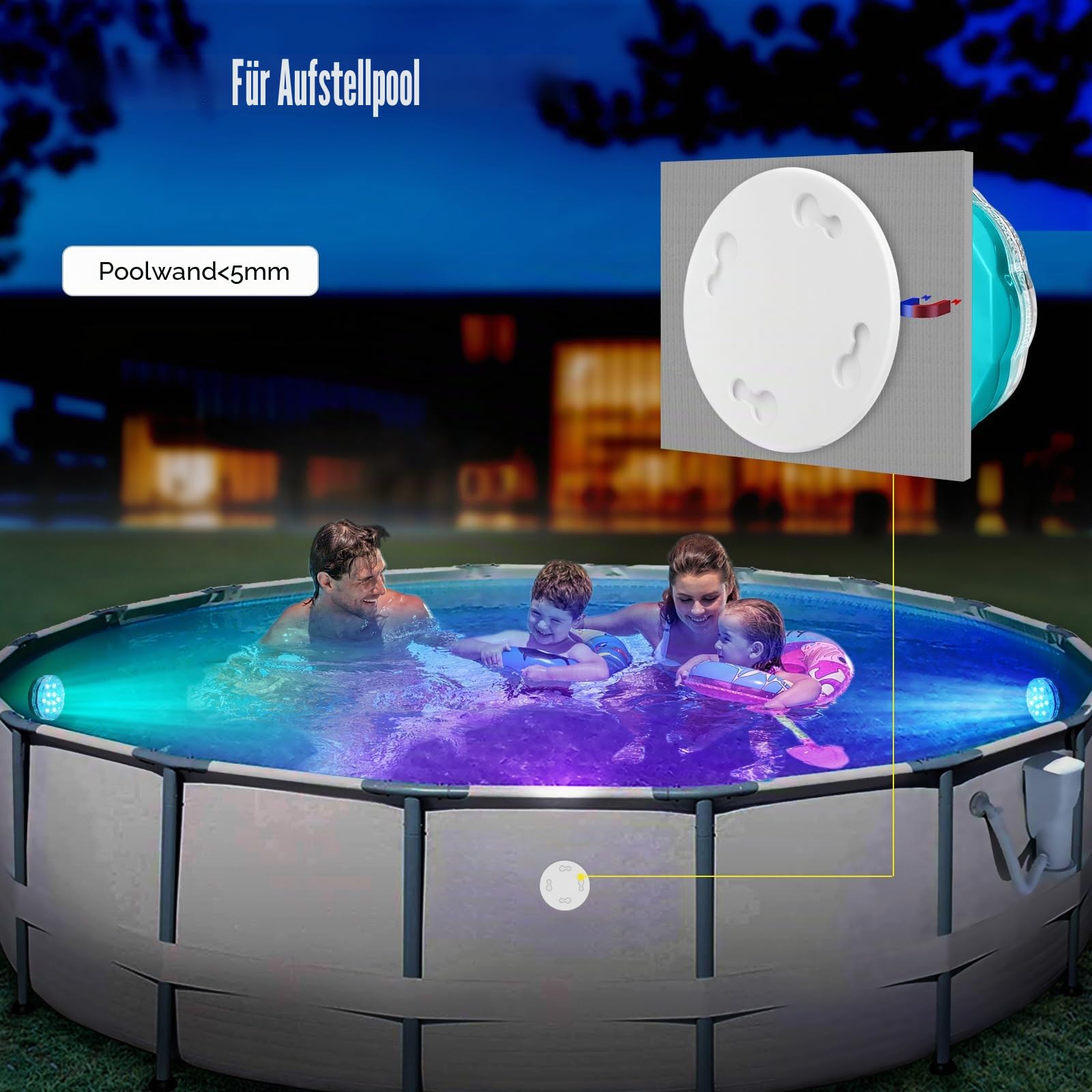 Wiederaufladbare Poolbeleuchtung mit Fernbedienung, Wasserdichte RGB Unterwasserlichter für Schwimmbad, 2 Stück