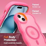 UEEBAI Magnetic for iPhone 13/14, Cute Cover Compatible with MagSafe, Transparent Wave Frame Design Case Soft Edge Cover Cute Clear Matte Shockproof Protective Phone Case, Hot Pink