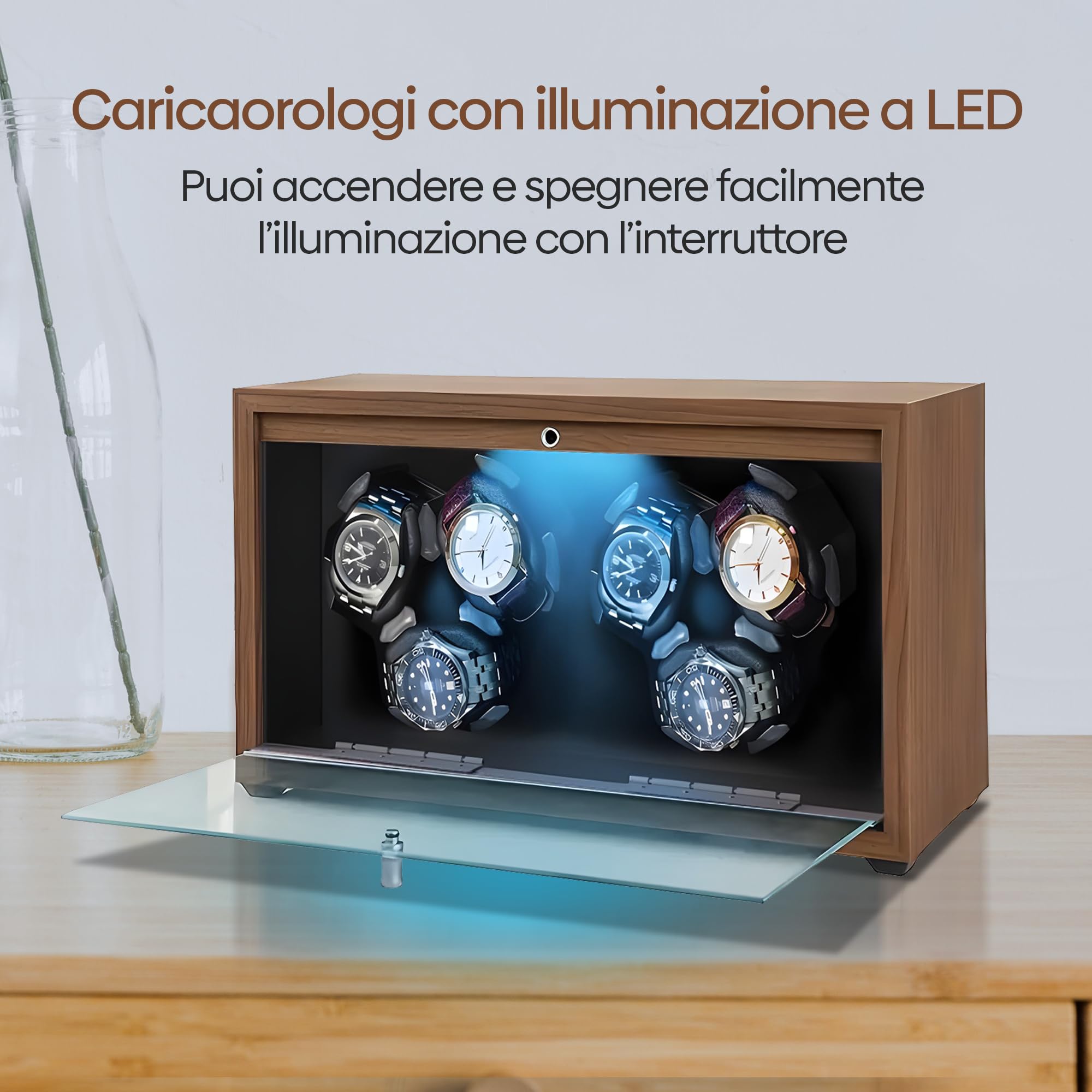 Olvy Caricaorologi per 6 orologi, scatola Watchwinder, motore Mabuchi estremamente silenzioso, cuscino flessibile, in legno