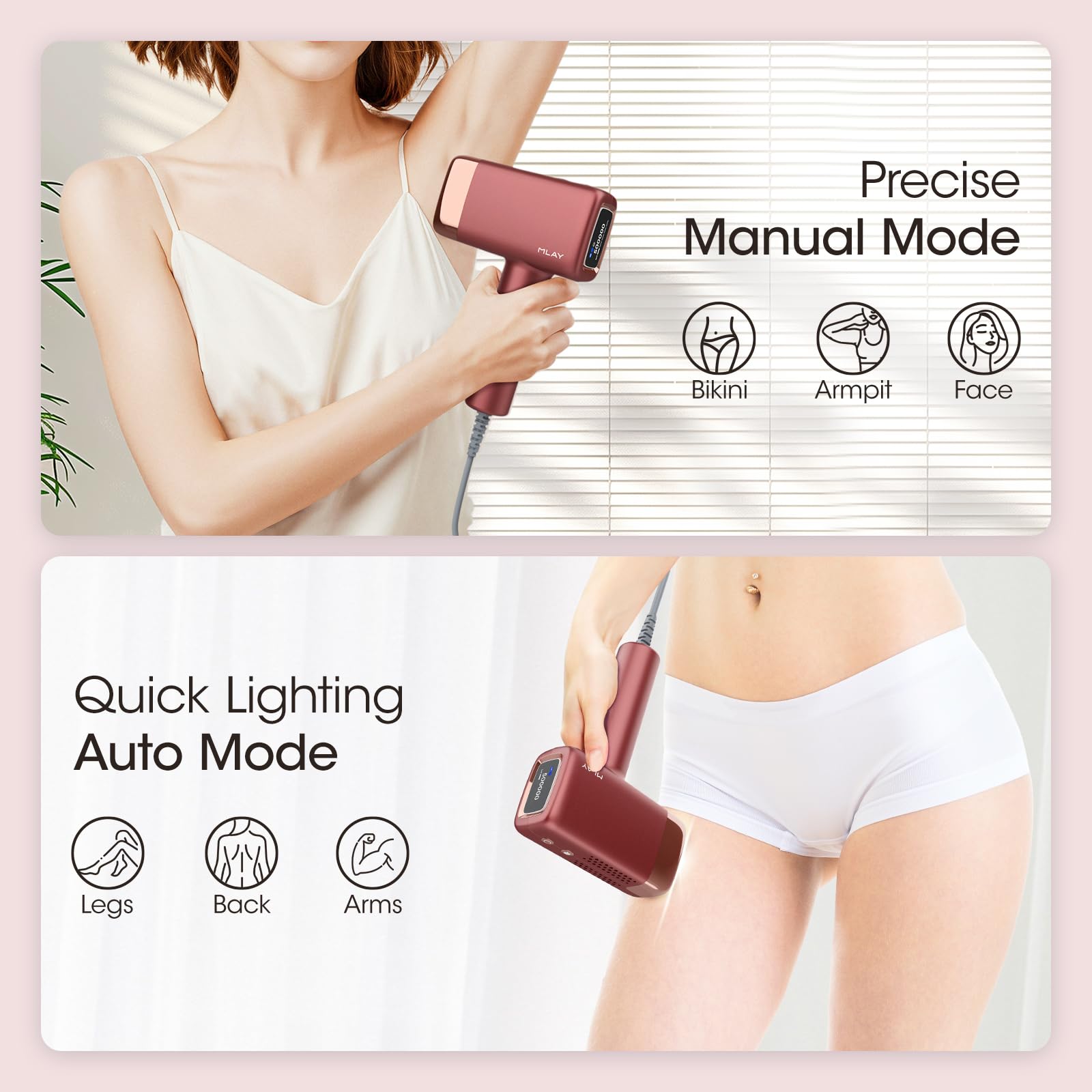 Epilatore Luce Pulsata con 0,5 Sec/Flash,3 Testine di Rimozione dei Peli,Dispositivi di Epilazione Laser IPL Per Tutte le aree di Peli, con Funzione di Congelamento Epilazione Laser per Uomini e Donne
