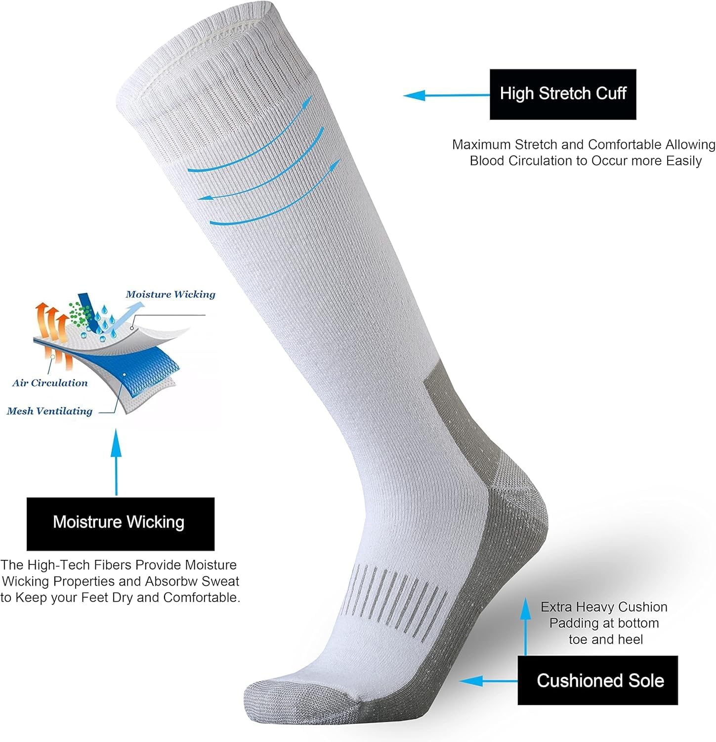 SoxDaddy Men's Cotton Full Cushion Over the Calf Socks Knee High Socks Tube Team Sports Socks for Men 3 Pairs - Image 3