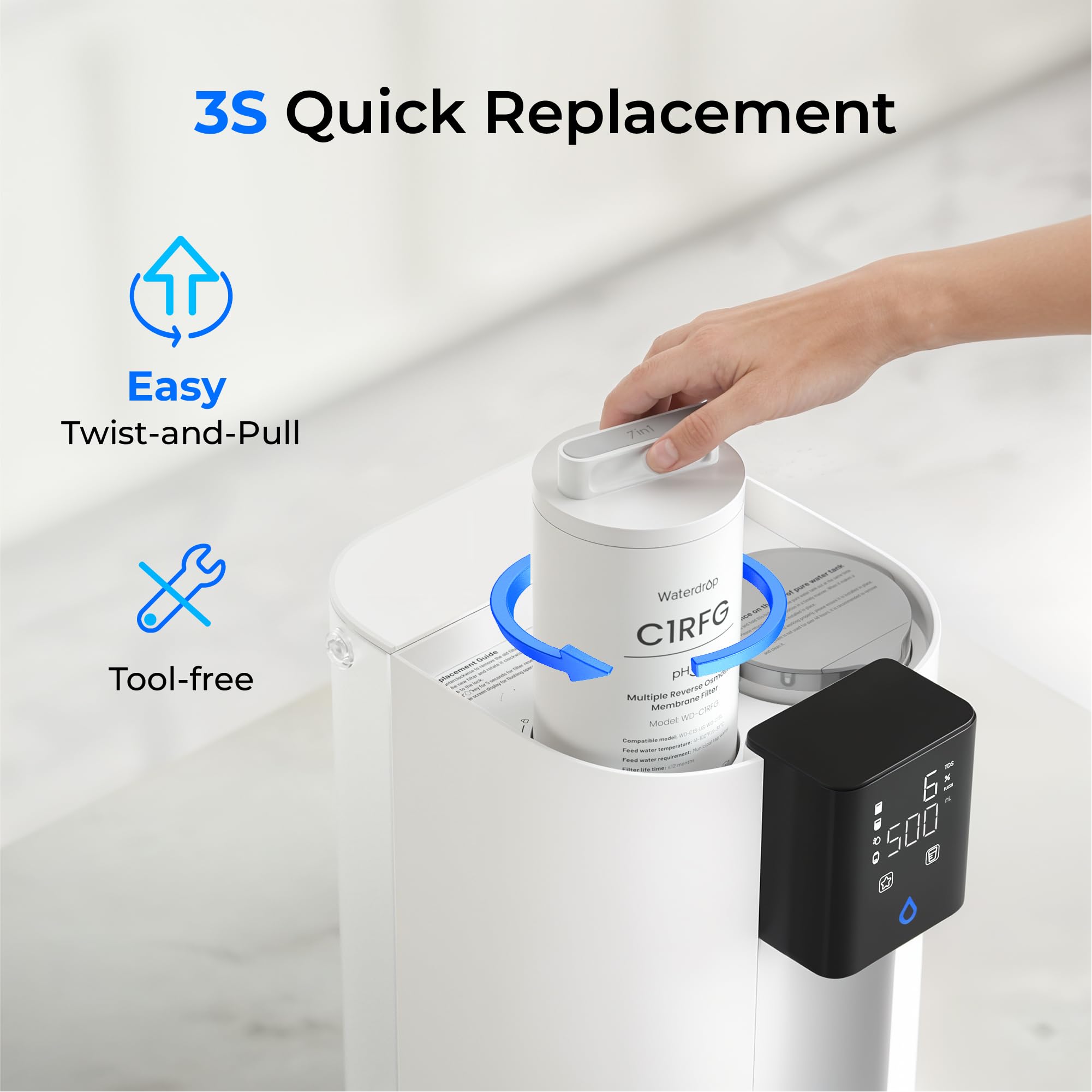 Waterdrop Filtro WD-C1RFG, ricambio per sistema WD-C1SL Countertop CoreRO, durata 12 mesi