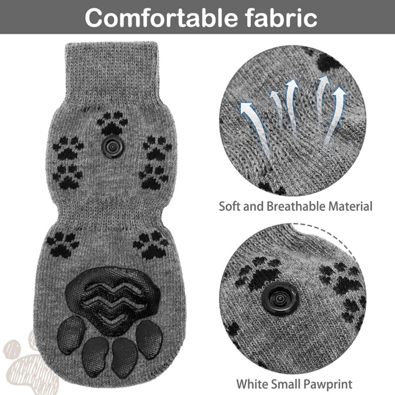 Calzini Antiscivolo per Cani Pavimenti in Legno Scarpe Evitare Che Le Protezioni Zampe degli Animali Domestici Si Lecchino E Scivolino,Grigio,L