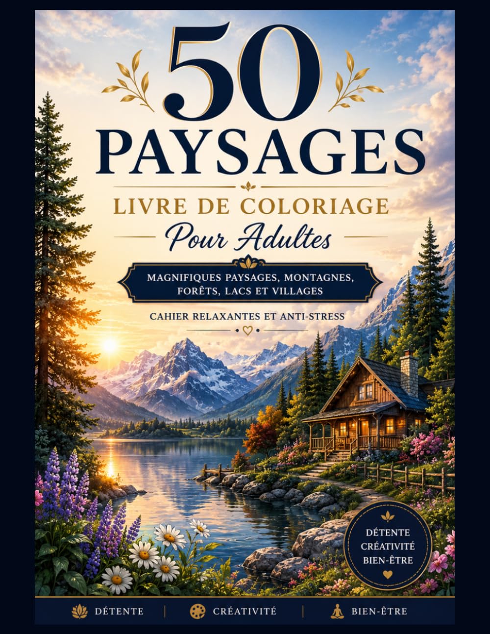 50 Paysages Livre De Coloriage Pour Adultes: Magnifiques Paysages, Montagnes, Forêts, Lacs et Villages | Cahier Relaxantes et Anti-stress