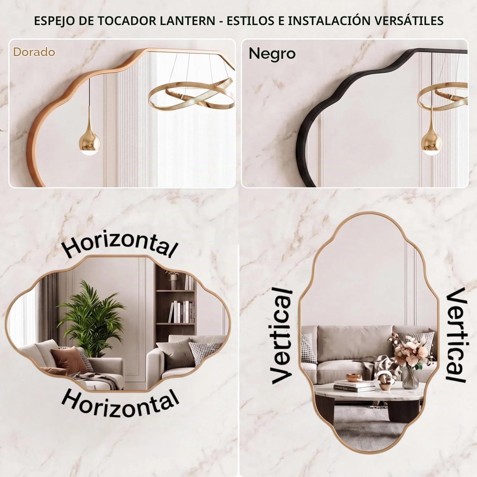 Clevich Espejo de Pared Irregular con Aluminio - diseño de farolillo Delgado y Moderno - Espejos Decorativos de Pared Elegante y Moderno - para Sala de Estar, baño, Dormitorio (Dorado, 66x116cm)