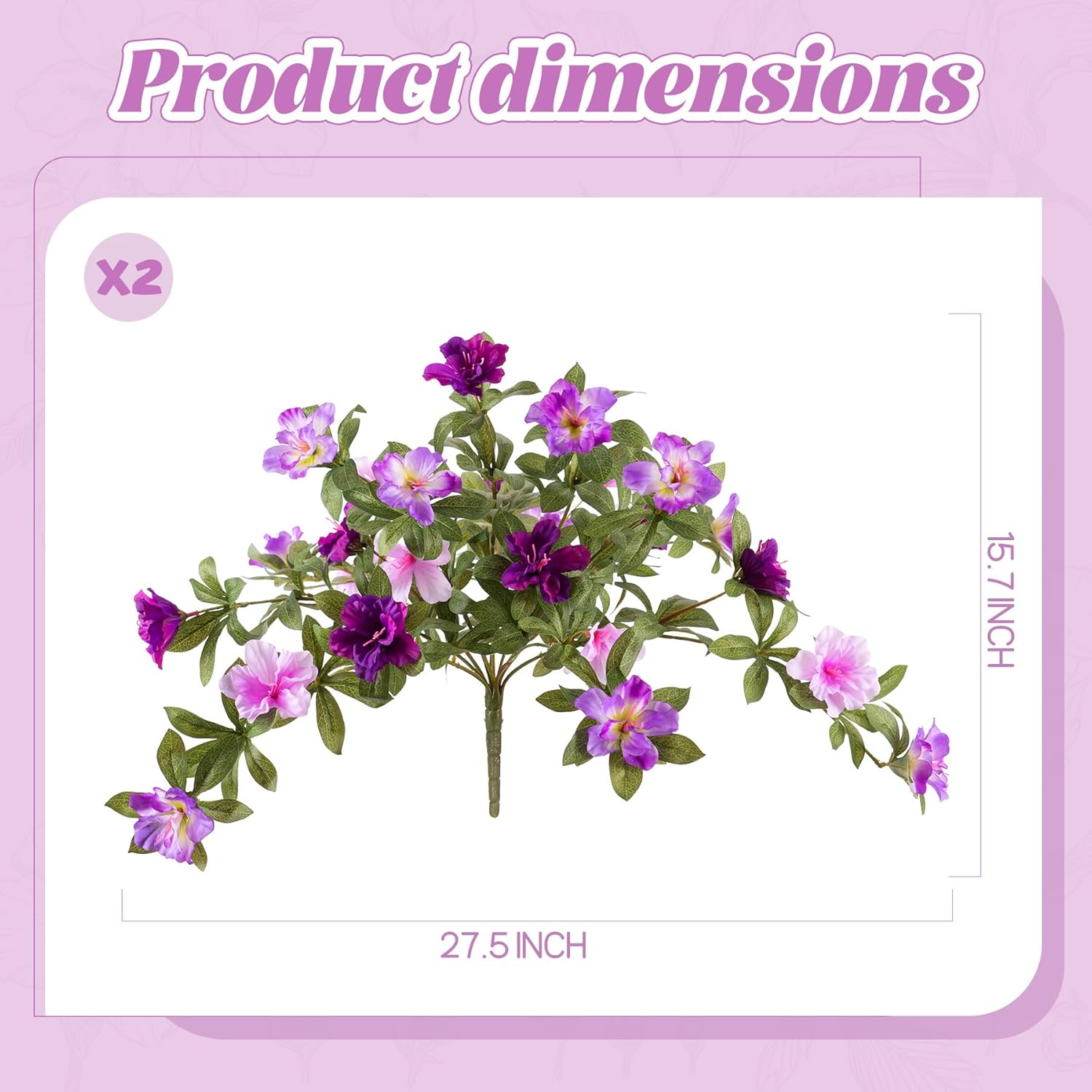 Ammyoo Artificial Fake Azalea Flowers for Outdoor Spring Decoration, Faux Silk Flower for Summer UV Resistant Look Real Plants for Garden Yard Porch Walkway Indoor Decor, 2PCS