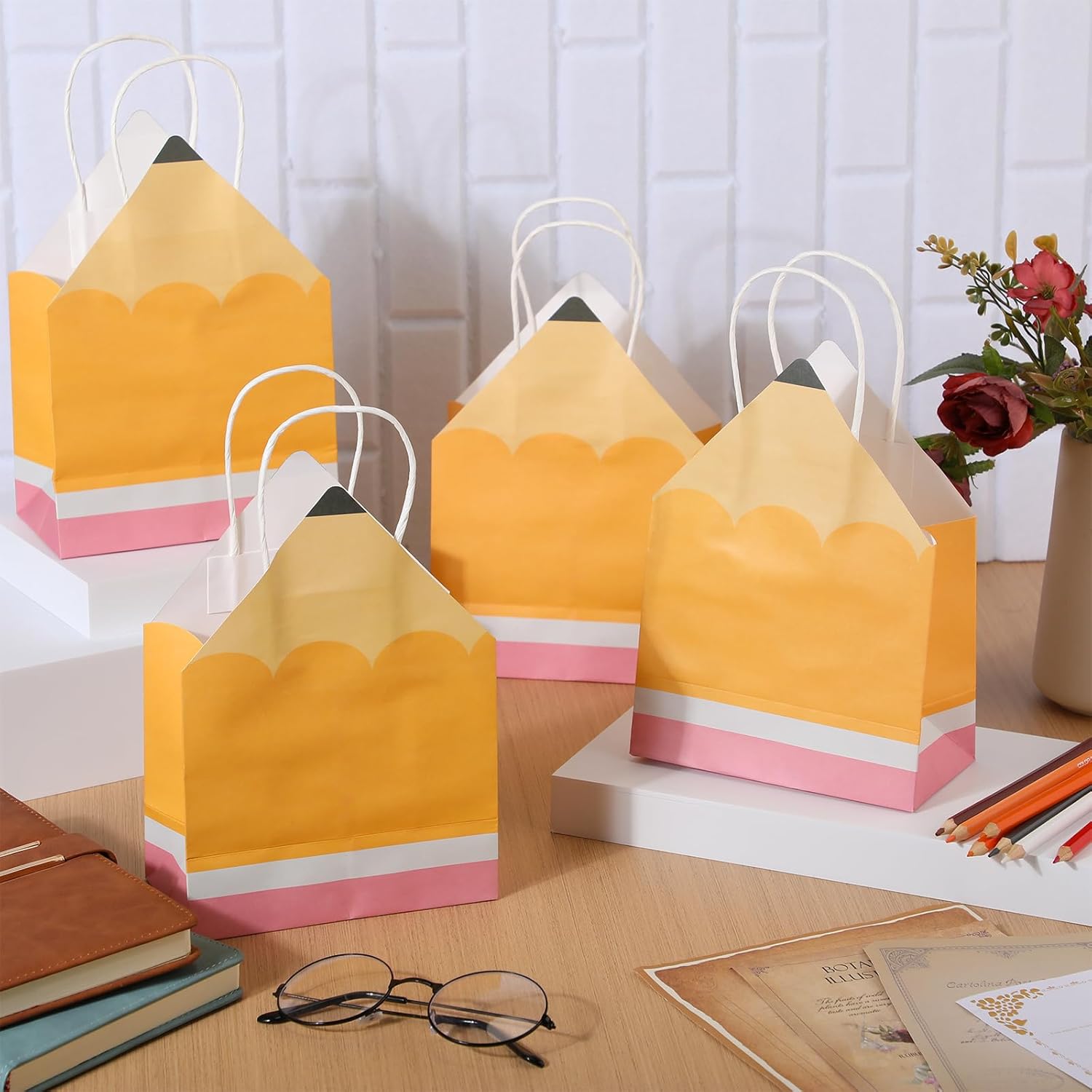 Small Gift Bags Pencil Shaped Teacher Bags Bulk with Handle Mini Candy Boxes Teacher Appreciation Gift Bag for Classroom Decorations (15x8x21cm, 12 Pcs) - Image 4