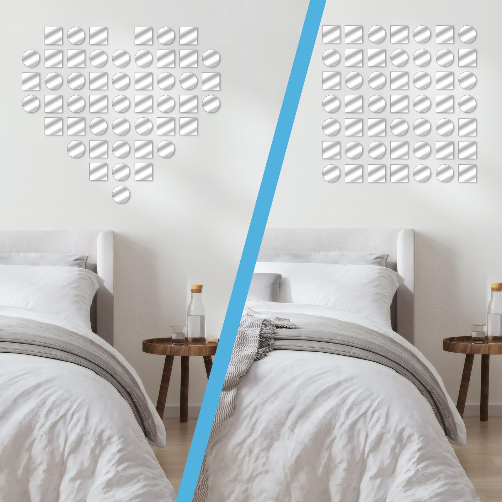 50 Pcs 2 Inch Small Mirrors for Crafts, Round & Square Acrylic Small Decorative Mirror Sticker With Self Adhesive On Back, Mini Wall Mirror for Wall, Mosaics, DIY Craft, Jewelry Making, Home Decor