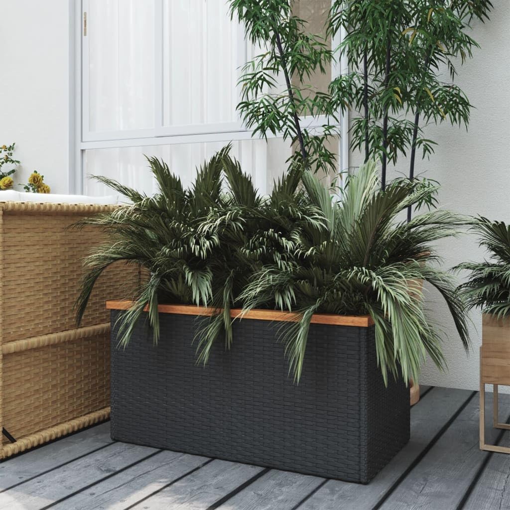 Jardinière noire 80 cm en rotin synthétique tressé avec sac intérieur