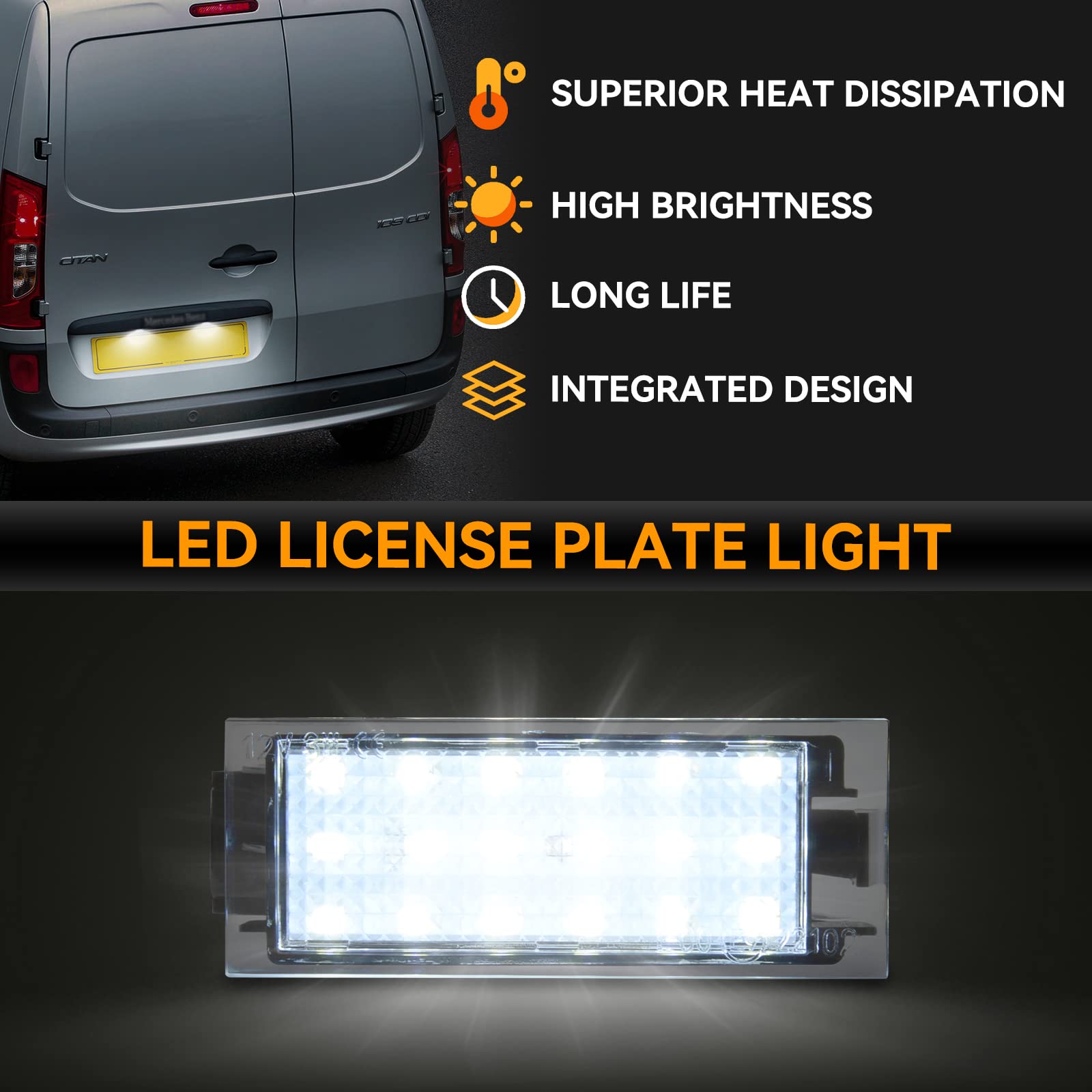 POPMOTORZ LED Luci targa, 2 Pezzi Luce targa LED con Canbus Senza Errori per Mercede-s Benz Citan Kombi 415 Smart Forfour Schrägheckn 453 Brabus R-enault Vel Satis Twingo 2 Clio 3 Clio 4 Espace 4
