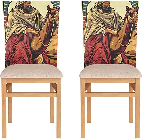 Miniatura 2 de Juego de 6 fundas decorativas para silla de escritorio de dormitorio de camello árabe para ceremonia, fundas suaves con correas inferiores cubiertas