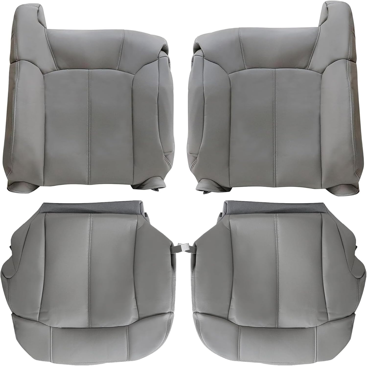 GXARTS Driver and Passenger Side Bottom and Top Lean Back Leather Seat Cover and Driver Foam Cushion Pewter Gray 922 Fit for Chevy Silverado Tahoe Suburban Yukon GMC Sierra 1500 2500 3500 1999-2002