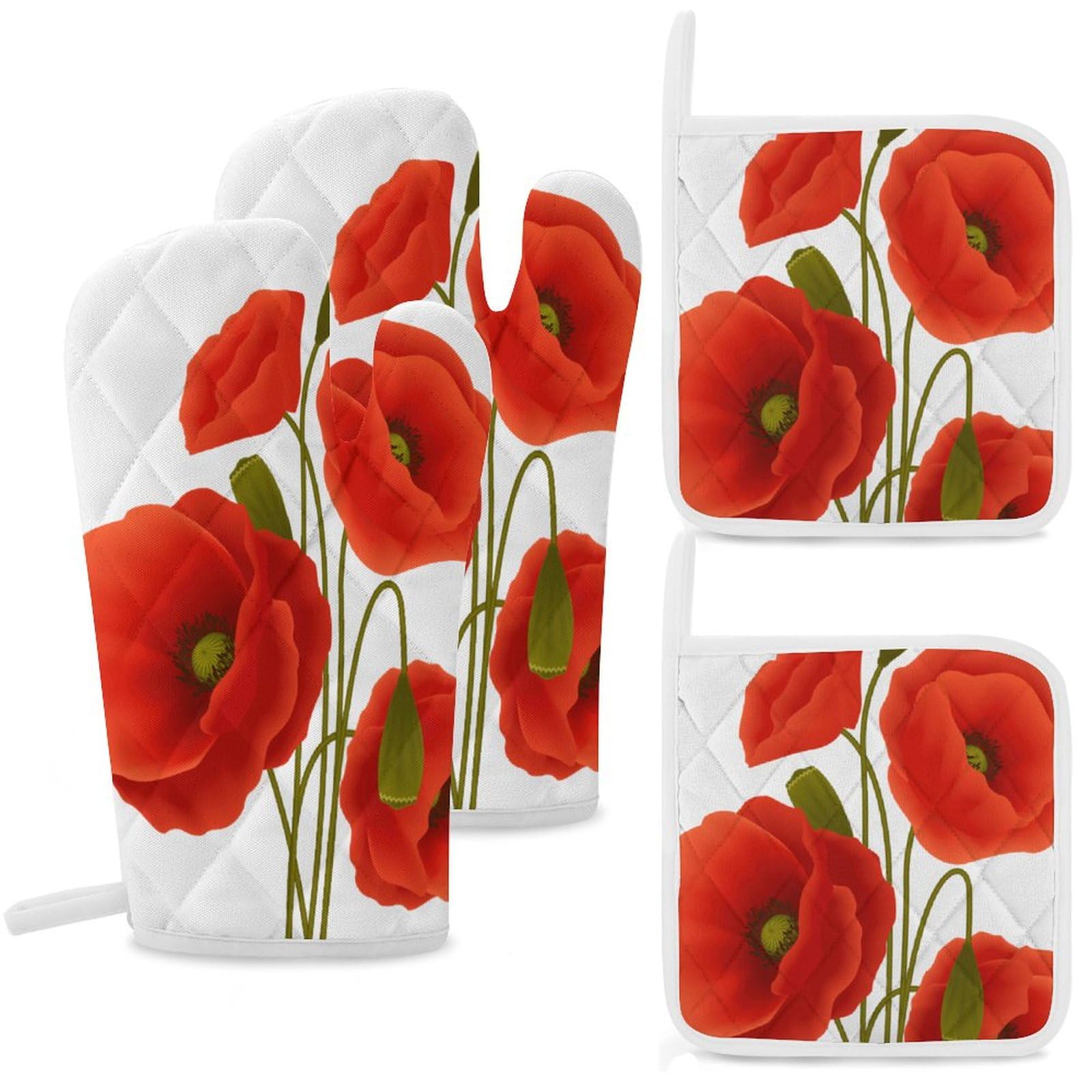 Maniques de cuisine robustes chaleur motif coquelicots élégant
