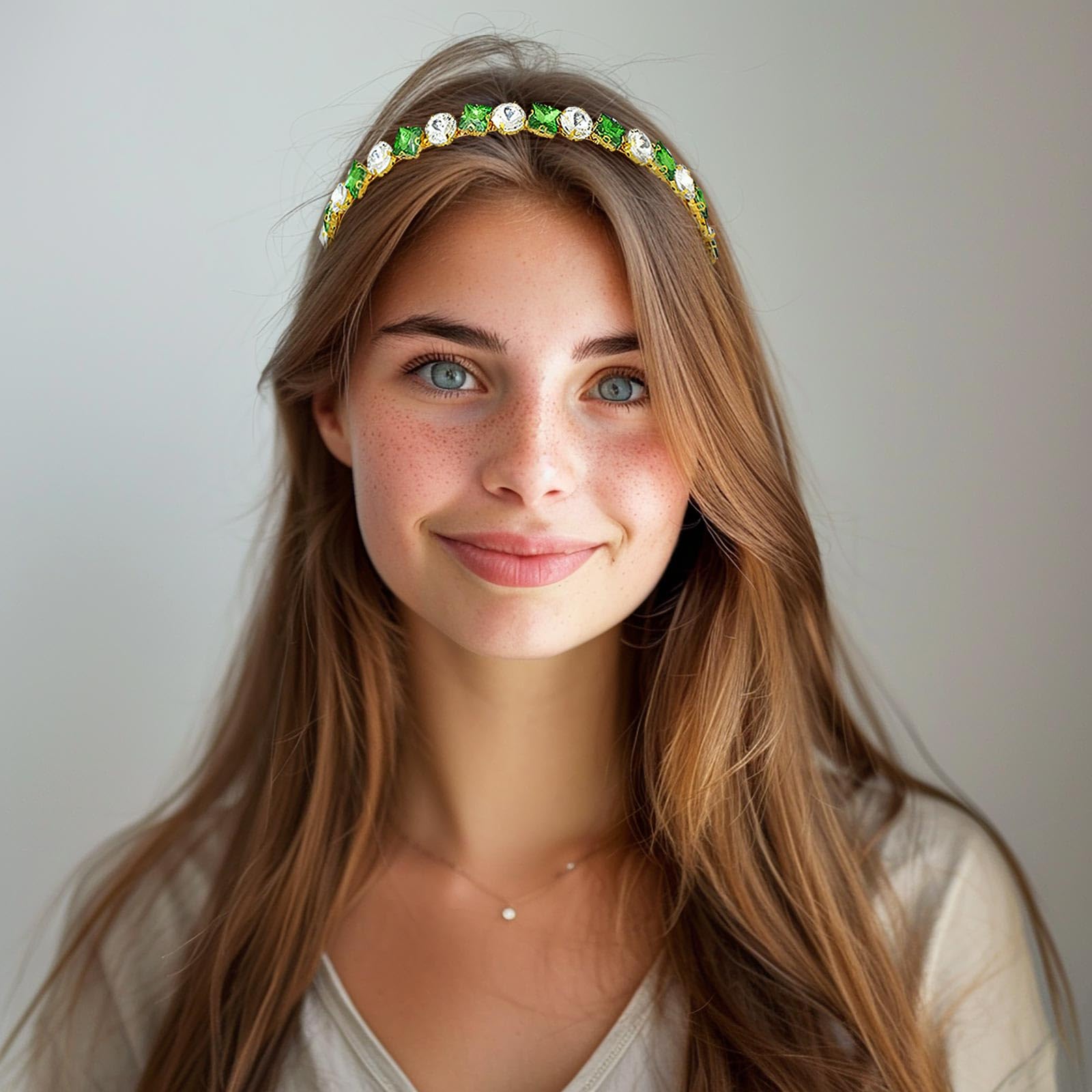 Flayem Rhinestone Headband Sparkling Headwear for Women (white+green) - Image 4