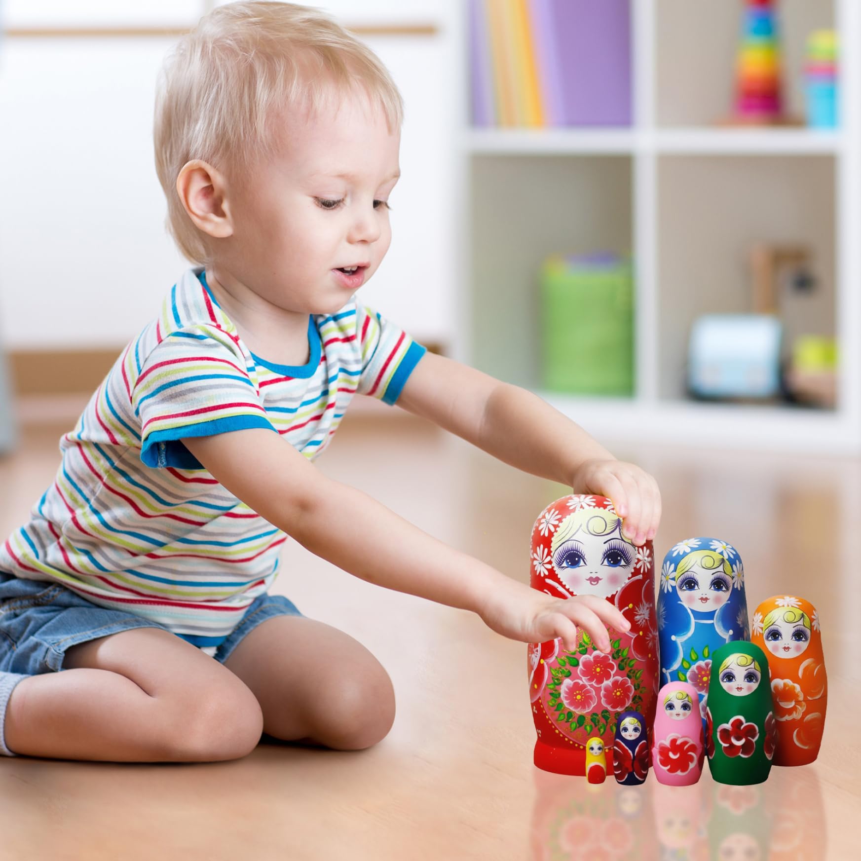 1 Ensemble de poupées gigognes Russes Ensemble de 7 poupées Matryoshka en Bois imprimé Tournesol pour Enfants Adultes Russes