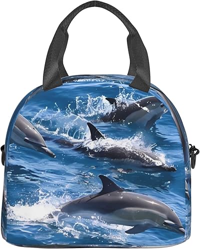 Miniatura 3 de Bolsa de almuerzo con diseño de delfines en el mar para mujeres y hombres, reutilizable, aislada, para el trabajo, picnic, viajes