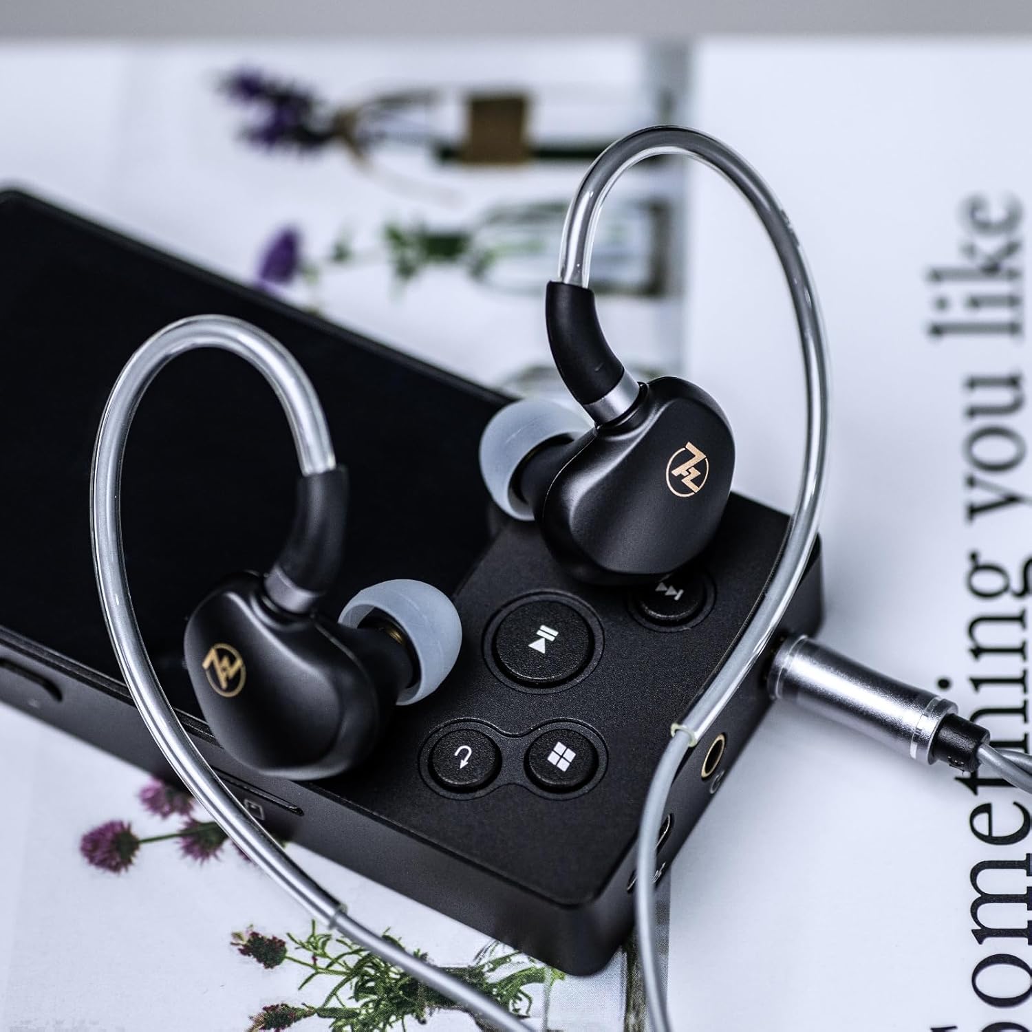 7HZ G1 in-Ear Monitor, 10mm DLC Dynamic Driver IEM Wired Earbuds (Without Mic) + Tripowin Zonie IEM Cable, 16 Core Silver Plated HiFi Wired Earphone Cord (2Pin, Grey)