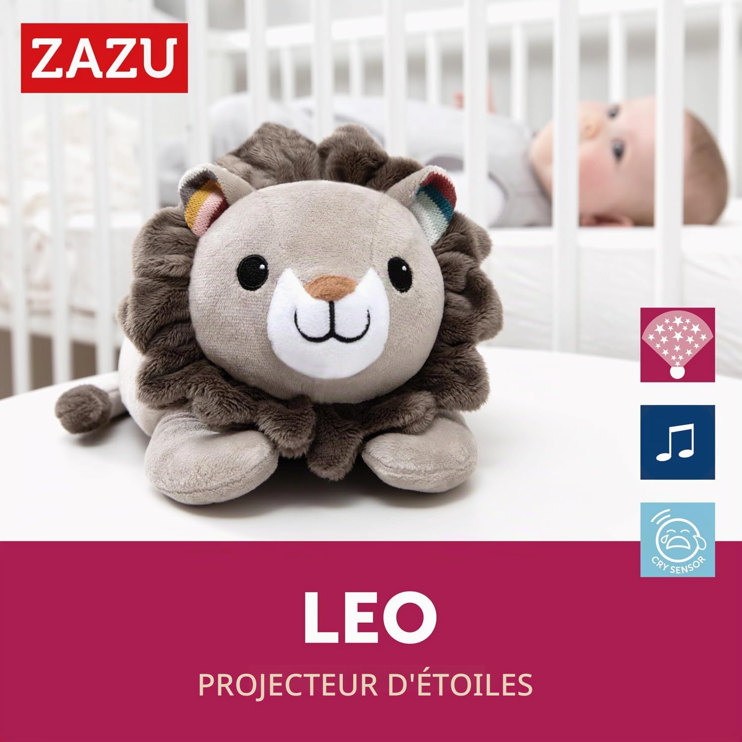 Leo the lion - projecteur d’étoiles avec des mélodies apaisantes et un capteur de cri