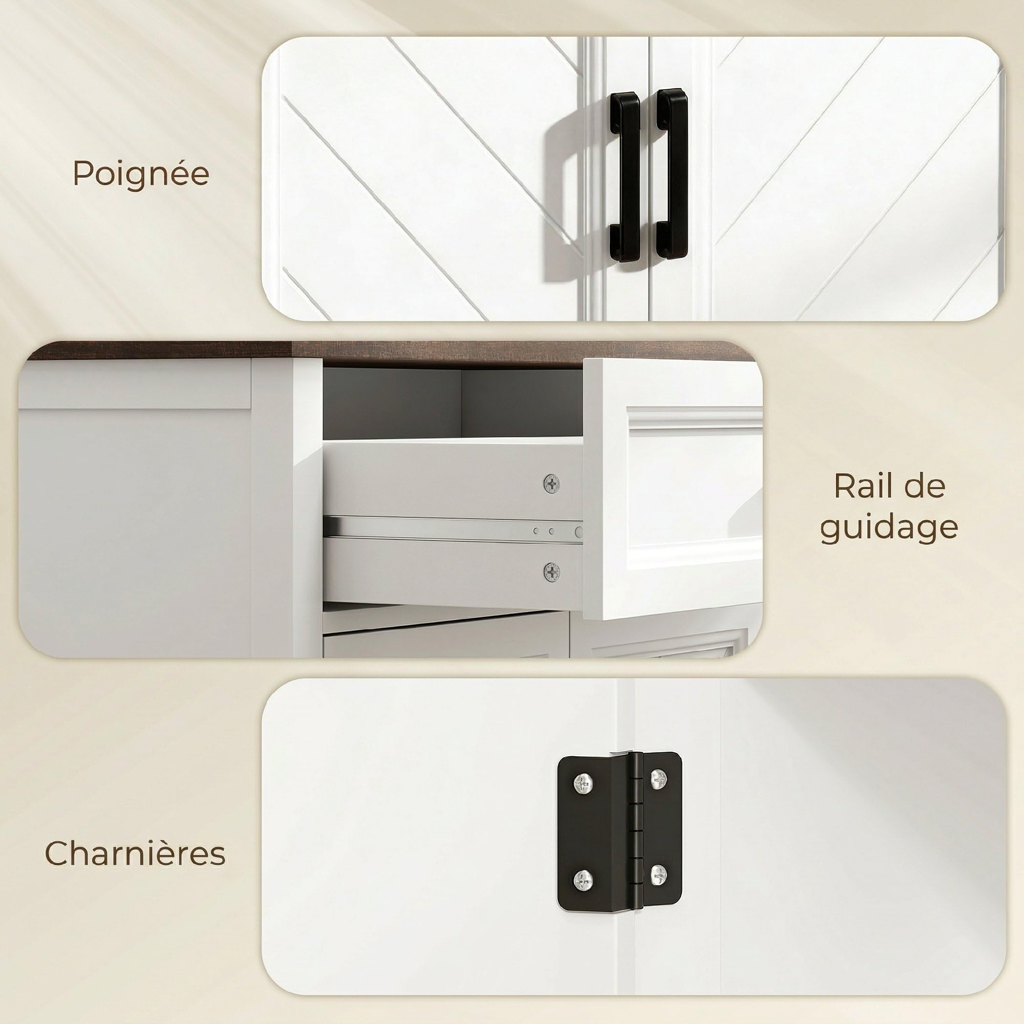 HOMCOM - Aparador para salón (76 x 35 x 80 cm), color blanco | Mueble de almacenamiento, 2 puertas de Chevron, estilo rústico, aparador comedor, cocina