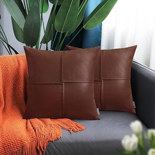 Miniatura 62 de BRAWARM Fundas de almohada de piel sintética de 20 x 20 pulgadas, paquete de 2, fundas de almohada de cuero crema, almohadas decorativas de cuero