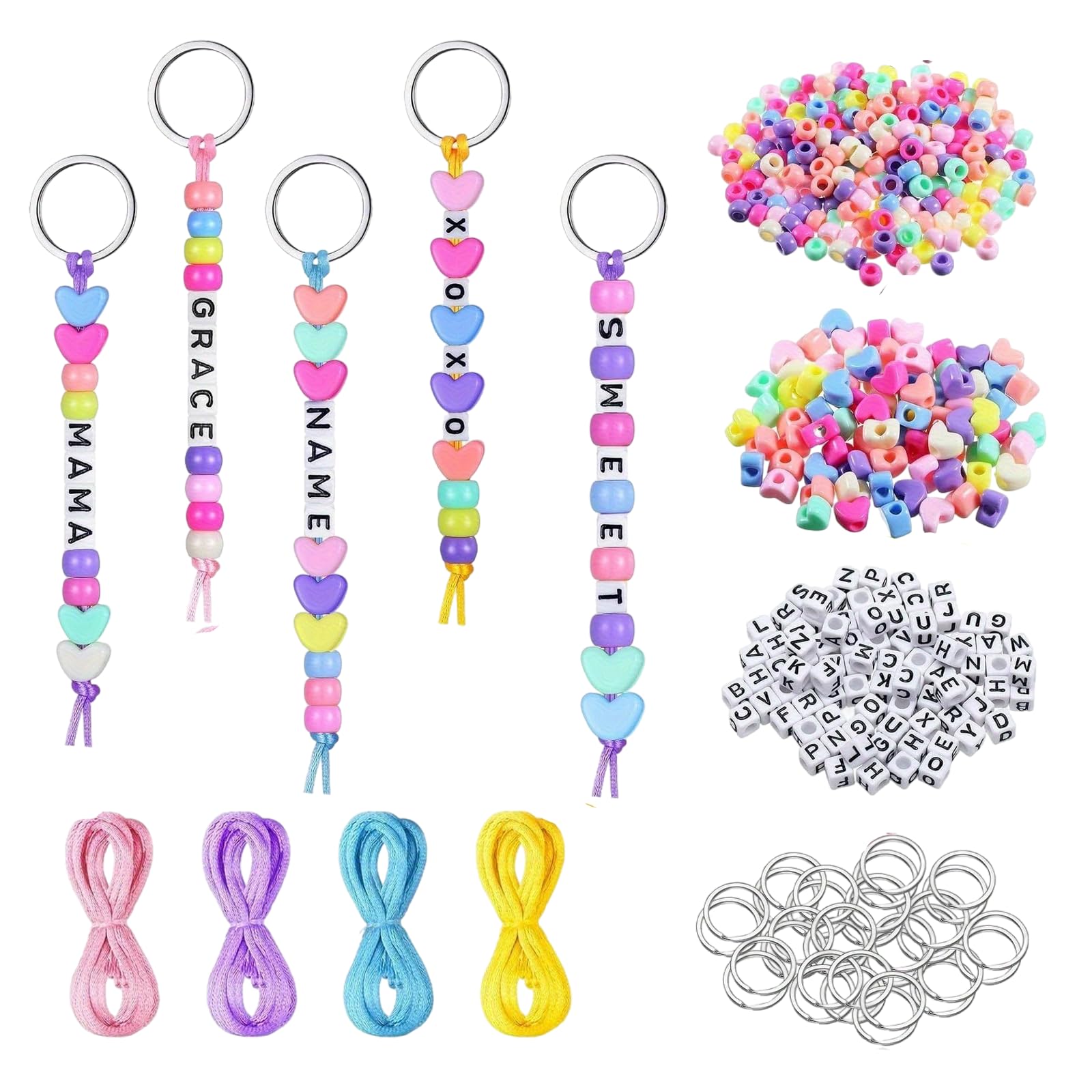 Fkizanthene As Shown In The Figure Keyring Making Kit, 566 Pcs Beading Set With Keyrings, Letter Beads And Cords, Diy Keychain Making Kit For Home, School And Crafts