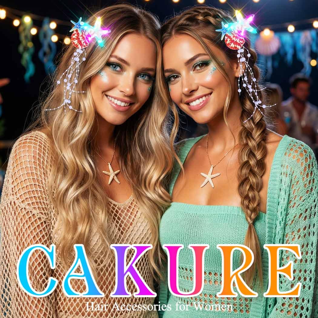 CAKURE Light Up Starfish Hair Clips Led Seashell Hair Clip Barrettes Mermaid Hair Accessories for Women and Girls (Pack of 2) - Image 7