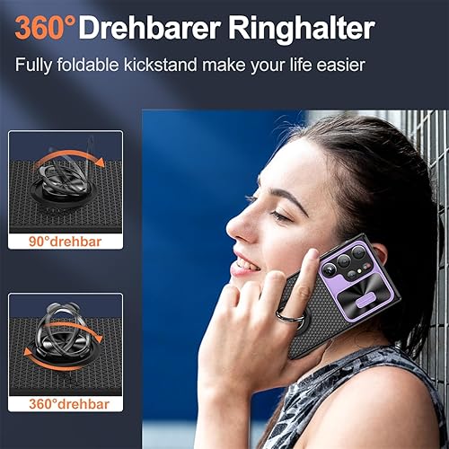 Miniatura 3 de Funda para Samsung Galaxy S23 Ultra con cubierta deslizante para cámara, textura antideslizante, con soporte de anillo, grado militar, a prueba de