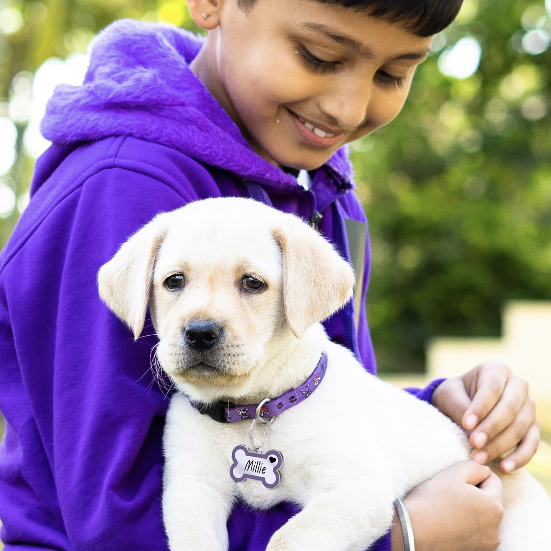 Personalized Deep Engraving Pet ID Tags Engraved Both Sides Bone Shape Custom Dog Tag Stainless Pet ID Tag Engraved Heart Dog Tags for Large Small Dogs Cats (Purple, Large)