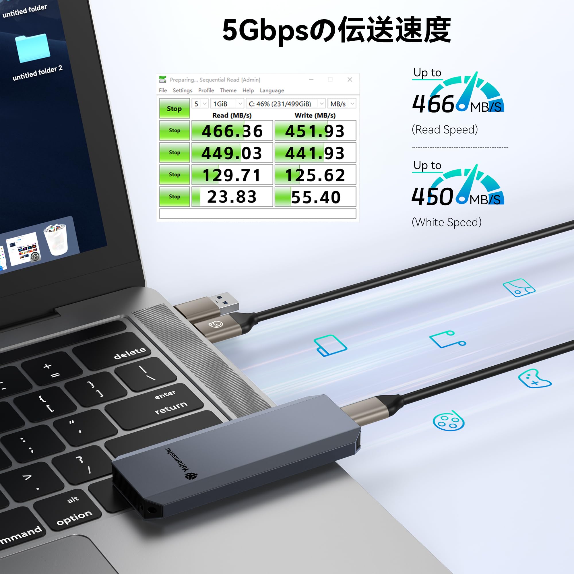 Amazon | Yottamaster外付けSSD 2TB、最大460MB/秒・2 in 1 USB-C/A 