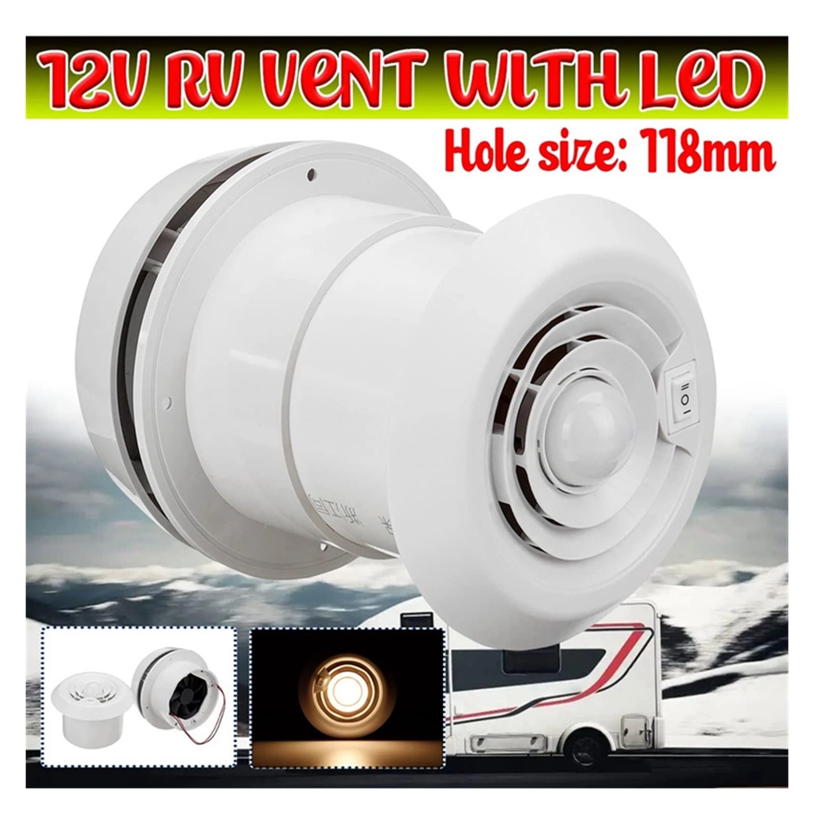 Wohnmobil-Lüfter Wohnmobil-Wohnmobil-Autodach-Abluftventilator Decke Runder Luftauslass 12 V Starker Wind Mit LED-Licht For Wohnwagen-Lüfter